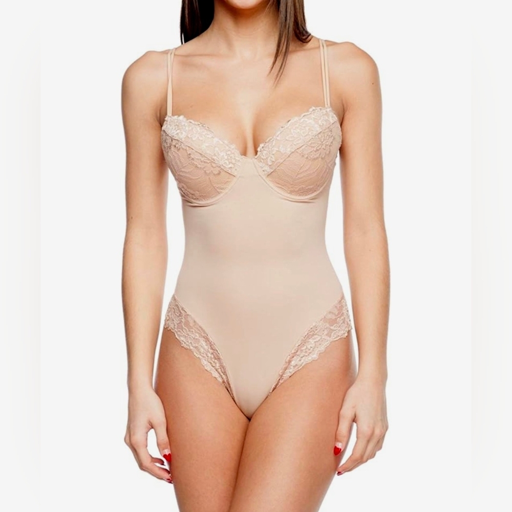 Body Beautiful Shapewear Bodysuit Shapes Smooths Tummy Control XL NEW NWT Beige